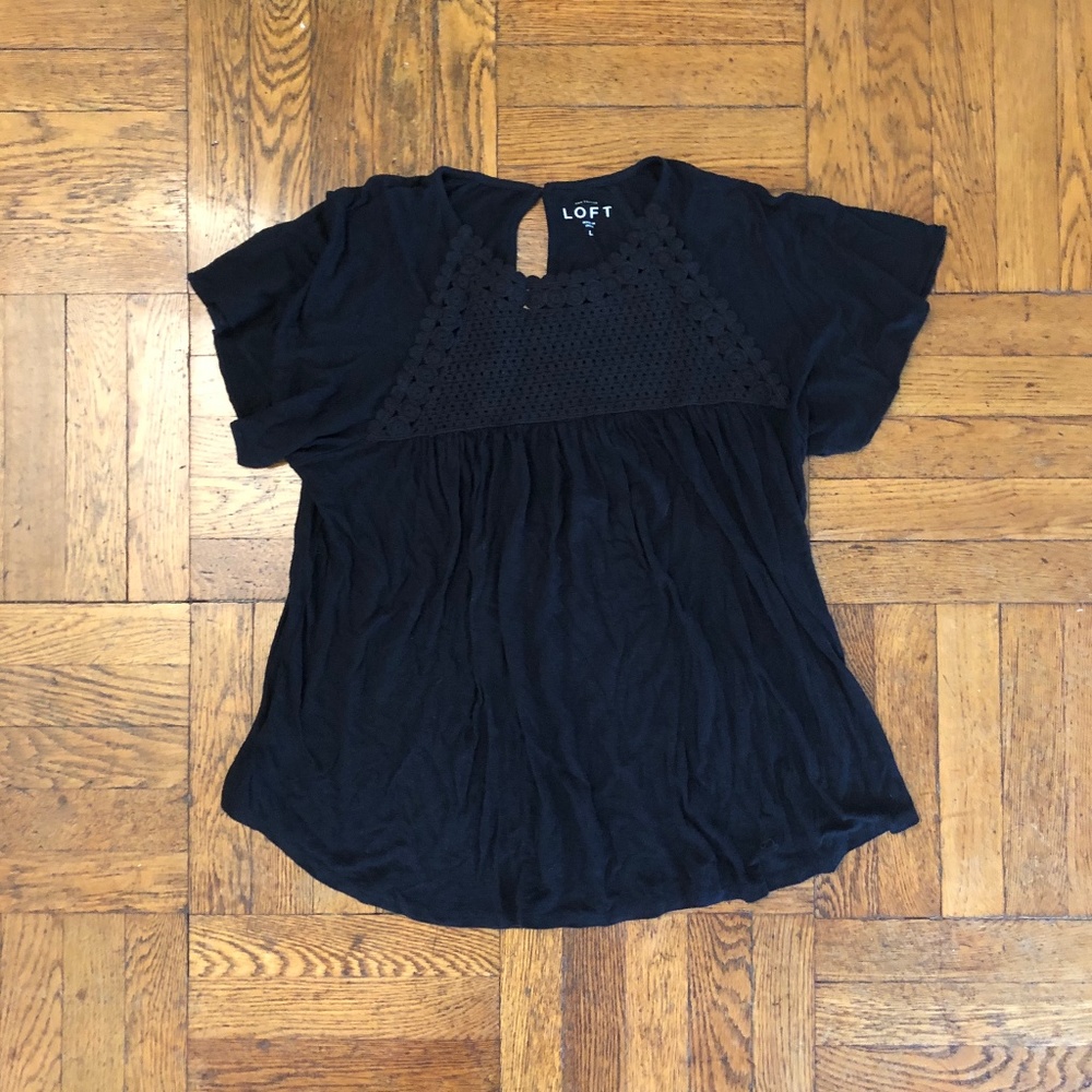 LOFT Flutter Sleeve Knit Detail Shirt, sz L